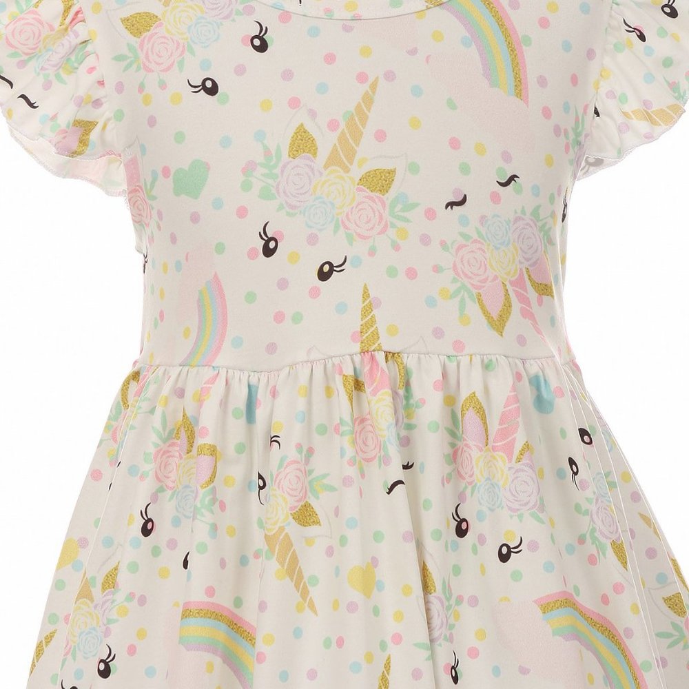 2 pieces set Little Girl Toddler Kid Unicorn Rainbow Polka Floral Girl top dress - Picture 6 of 7